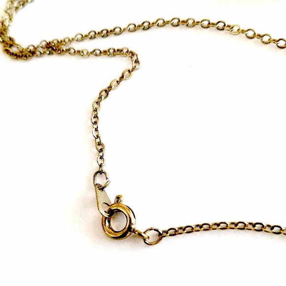 Vintage Gold Tone Chain Necklace with Green Crushed Jade Filled Pendant - Picture 6 of 7